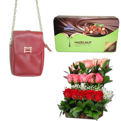 "Round shape Pineapple cake - 1kg, 25 Mixed Roses flower bunch - Click here to View more details about this Product